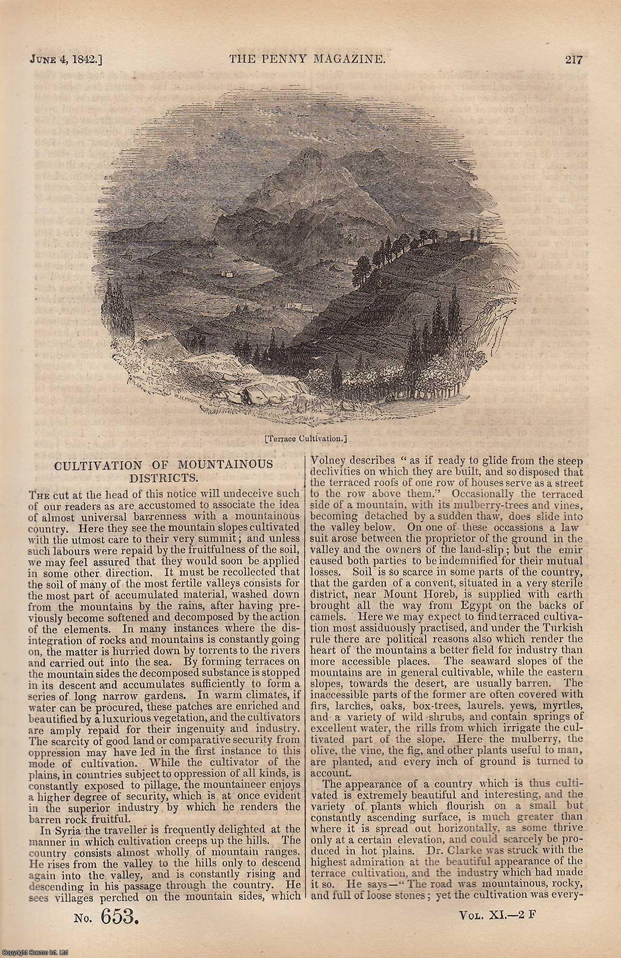 ---. - Cultivation of Mountainous Districts; Sufferings of The Party Composing Captain Grey's Expedition of Discovery in Western Australia (part 1), etc. Issue No. 653, 1842. A complete rare weekly issue of the Penny Magazine, 1842.