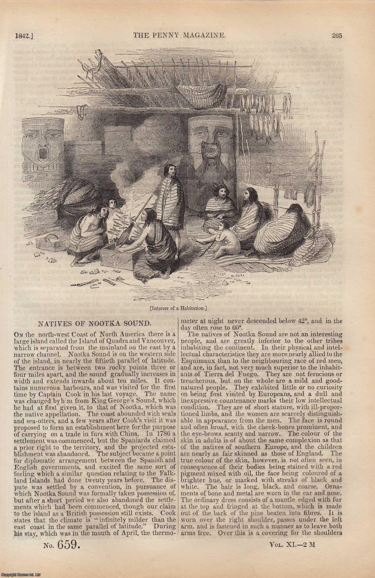 ---. - Natives of Nootka Sound (West Coast of Vancouver); The Carp (fish); Hamburgh, The Great Fire, etc. Issue No. 659, 1842. A complete rare weekly issue of the Penny Magazine, 1842.