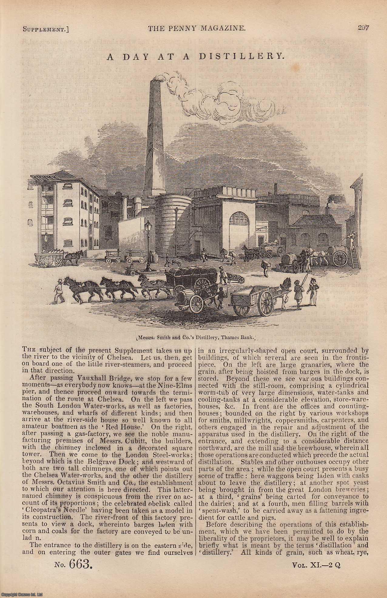 ---. - A Day at a Distillery (Thames Bank). Issue No. 663, 1842. A complete rare weekly issue of the Penny Magazine, 1842.