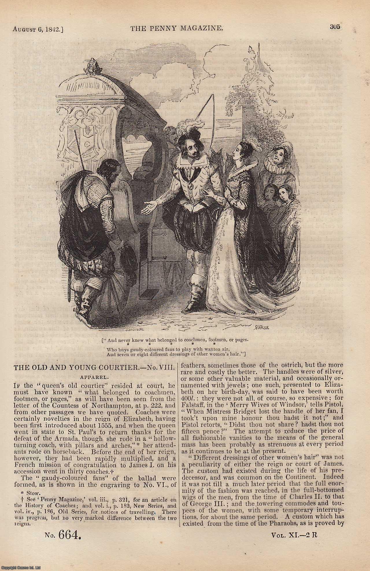 ---. - Kenilworth (Warwickshire); Apparel (The Old and Young Courtier); Ground-Ice, or Ground-Gru; The Talegalla (part 2) (Australian bird); The South Sea Bubble (part 1), etc. Issue No. 665, 1842. A complete rare weekly issue of the Penny Magazine, 1842.