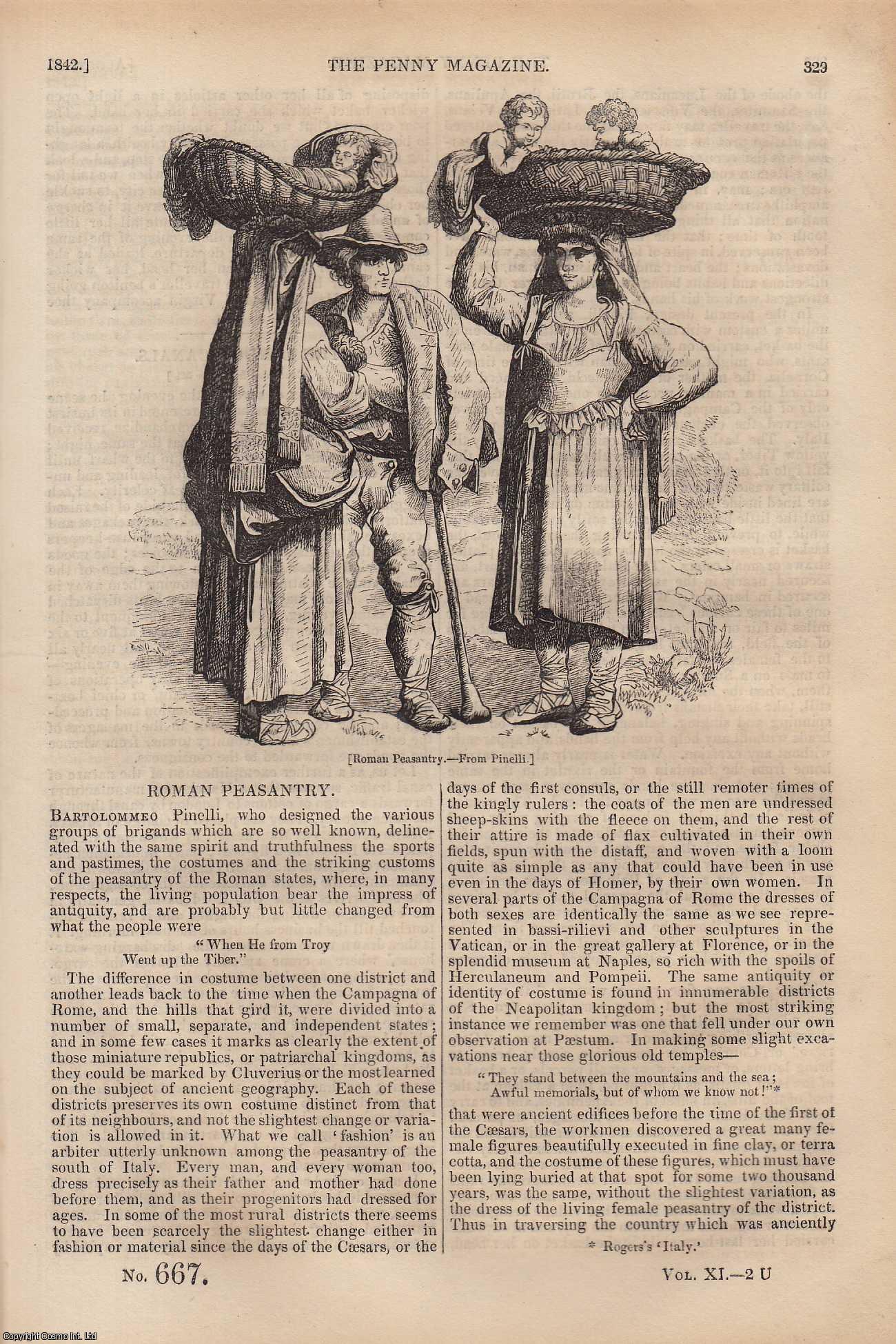 ---. - Roman Peasantry; London Canals (concl); Rivers, Geographically Considered (part 1); Cassiobury (part 1); The Wear of Gold and Silver Coinage, etc. Issue No. 667, 1842. A complete rare weekly issue of the Penny Magazine, 1842.