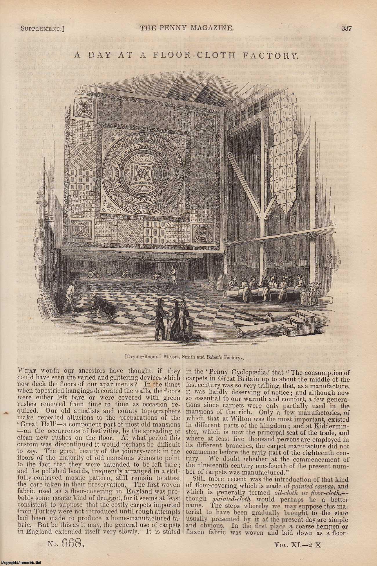 ---. - A Day at a Floor-Cloth Factory (Messrs. Smith & Baber's). Issue No. 668, 1842. A complete rare weekly issue of the Penny Magazine, 1842.