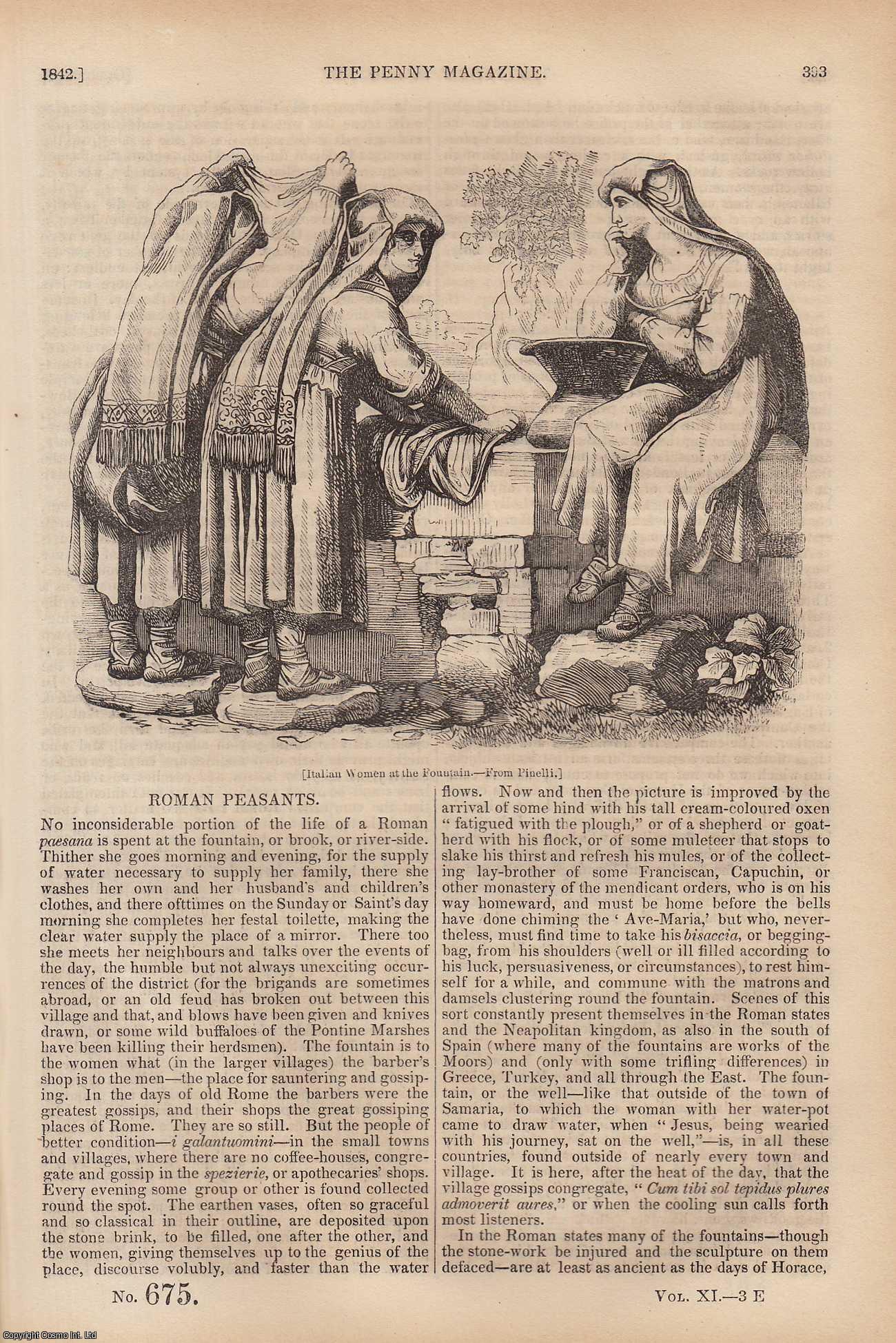 ---. - Roman Peasants; Railway Goods-Traffic (part 1); Kingston (Western Canada); The Bonnet-Monkey (animal), etc. Issue No. 675, 1842. A complete rare weekly issue of the Penny Magazine, 1842.