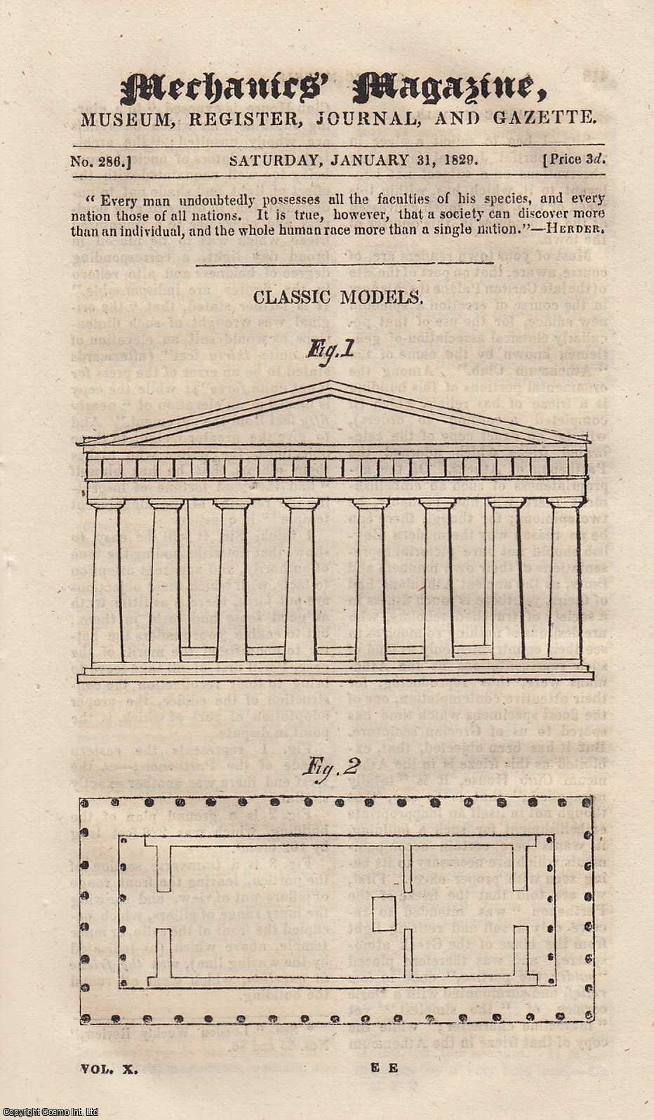 ---. - Classical Models; Mr. Stevens's Paddle Wheels; Improved Shifting-Spanner; Vertical Paddle-Wheels; Forman's Gravitometer, etc. Mechanics Magazine, Museum, Register, Journal and Gazette. Issue No. 286. A complete rare weekly issue of the Mechanics' Magazine, 1829.