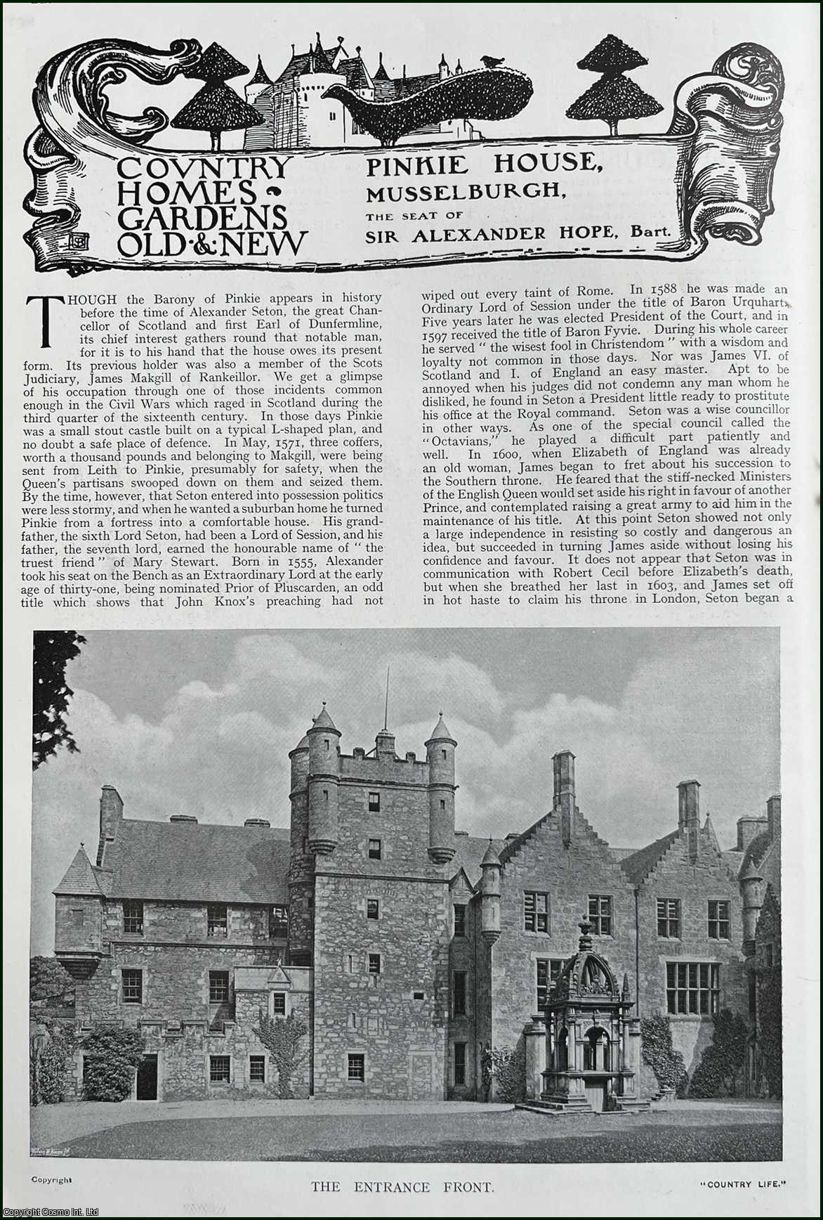 Country Life Magazine - Pinkie House, Musselburgh. Several pictures and accompanying text, removed from an original issue of Country Life Magazine, 1911.