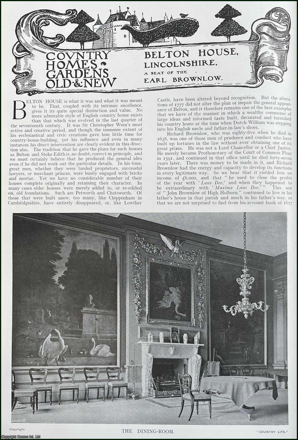 Country Life Magazine - Belton House, Lincolnshire. Several pictures and accompanying text, removed from an original issue of Country Life Magazine, 1911.