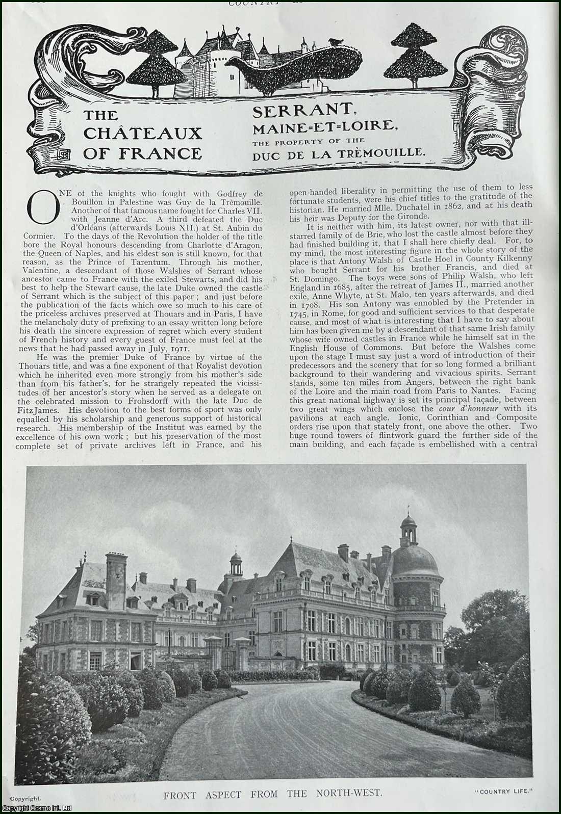 Country Life Magazine - Serrant, Maine-Et-Loire. Several pictures and accompanying text, removed from an original issue of Country Life Magazine, 1911.