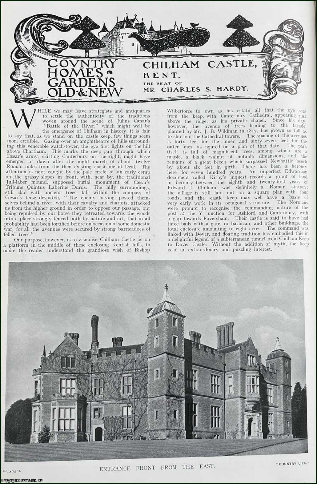 Country Life Magazine - Chilham Castle, Kent. The Seat of Mr. Charles S. Hardy. Several pictures and accompanying text, removed from an original issue of Country Life Magazine, 1912.