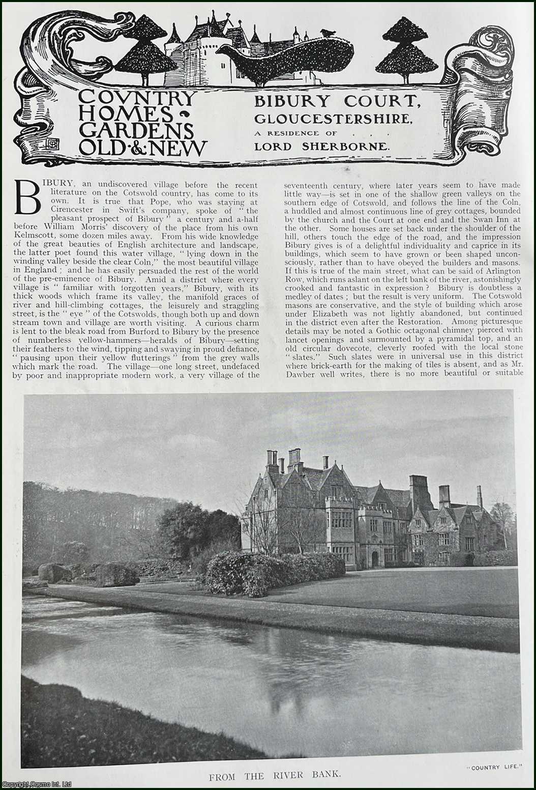 Country Life Magazine - Bibury Court, Gloucestershire. A Residence of Lord Sherborne. Several pictures and accompanying text, removed from an original issue of Country Life Magazine, 1912.
