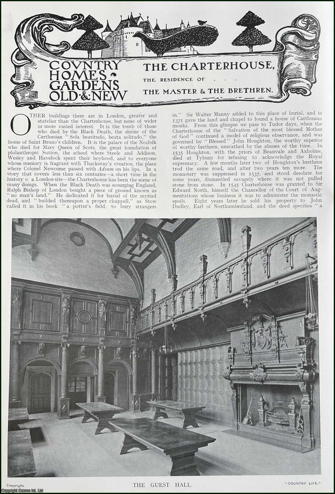 Country Life Magazine - The Charterhouse. The Residence of The Master & The Brethren. Several pictures and accompanying text, removed from an original issue of Country Life Magazine, 1912.