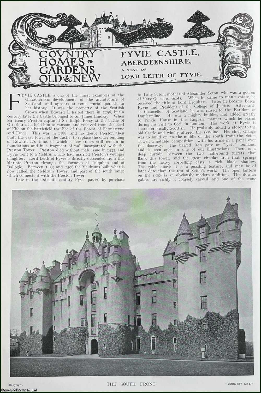 Country Life Magazine - Fyvie Castle, Aberdeenshire. A Seat of Lord Leith of Fyvie. Several pictures and accompanying text, removed from an original issue of Country Life Magazine, 1912.