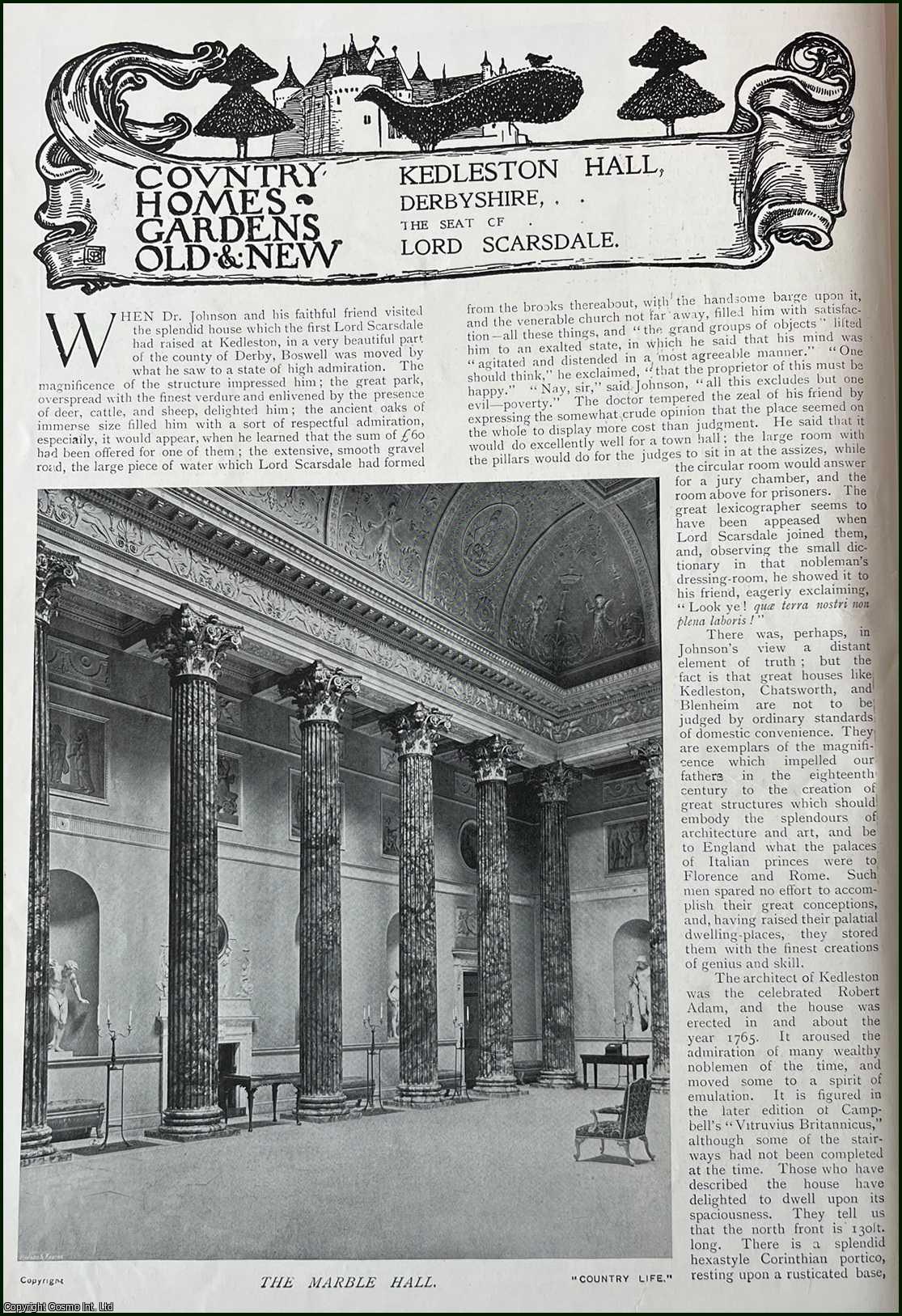 Country Life Magazine - Kedleston Hall, Derbyshire. The Seat of Lord Scarsdale. Several pictures and accompanying text, removed from an original issue of Country Life Magazine, 1901.
