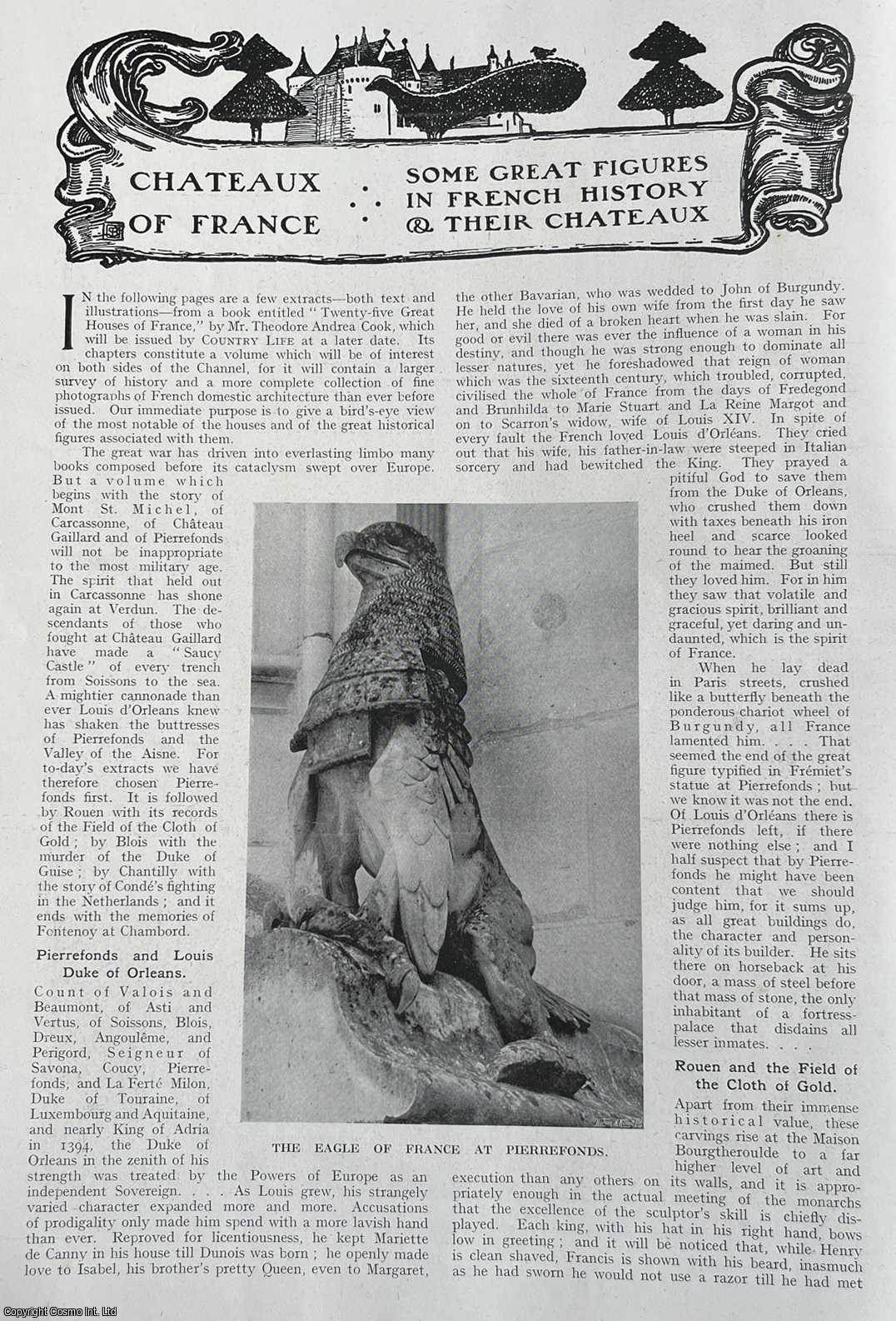 Country Life Magazine - Some Great Figures in French History & Their Chateaux. Several pictures and accompanying text, removed from an original issue of Country Life Magazine, 1916.