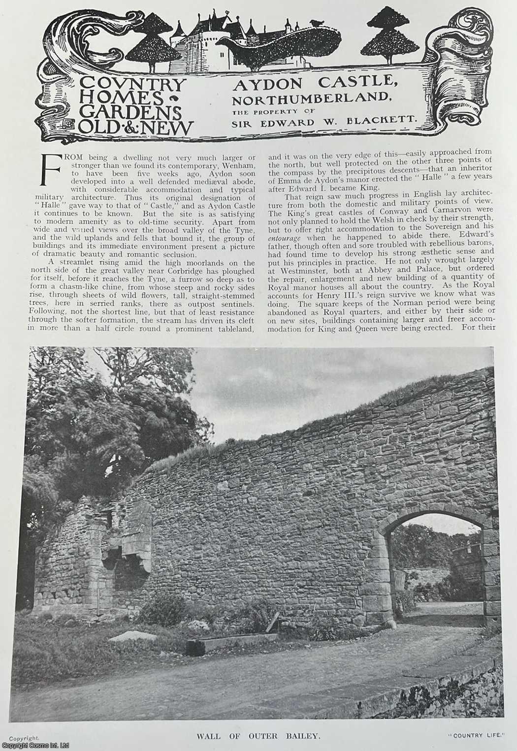 Country Life Magazine - Aydon Castle, Northumberland. The Property of Sir Edward W. Blackett. Several pictures and accompanying text, removed from an original issue of Country Life Magazine, 1914.