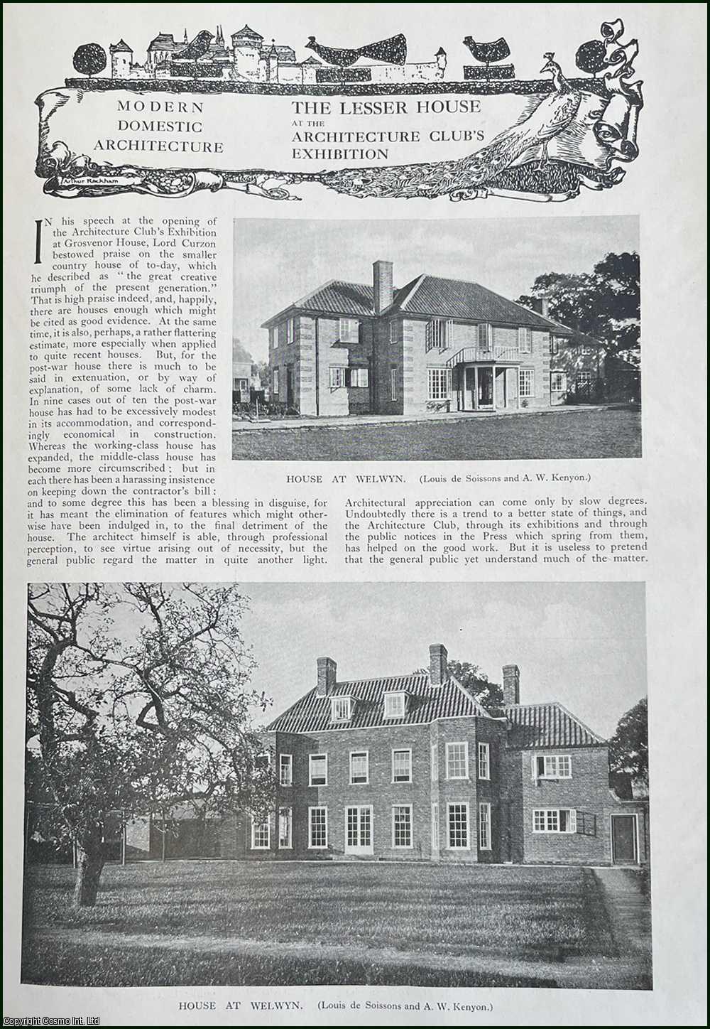 Country Life Magazine - The Lesser House at the Architecture Club's Exhibition. Several pictures and accompanying text, removed from an original issue of Country Life Magazine, 1924.