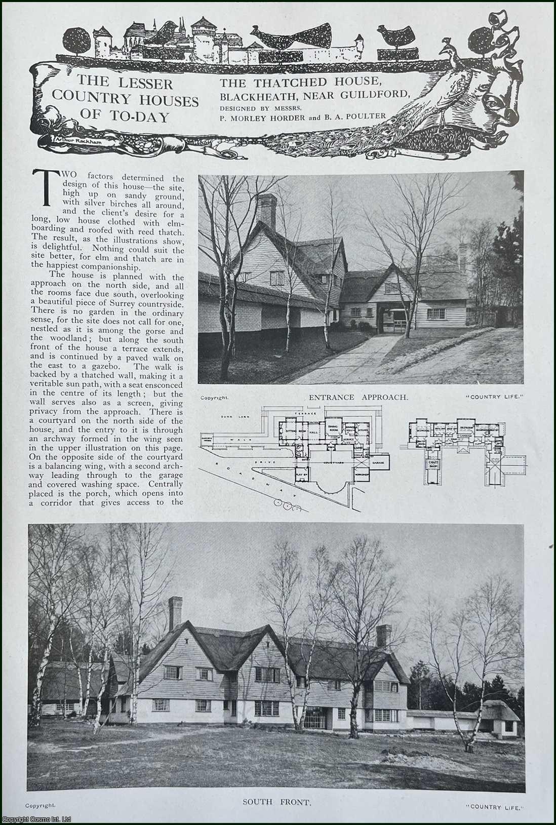 Country Life Magazine - The Thatched House, Blackheath, Near Guildford. Designed by Messrs. P. Morley Horder & B.A. Poulter. Several pictures and accompanying text, removed from an original issue of Country Life Magazine, 1924.
