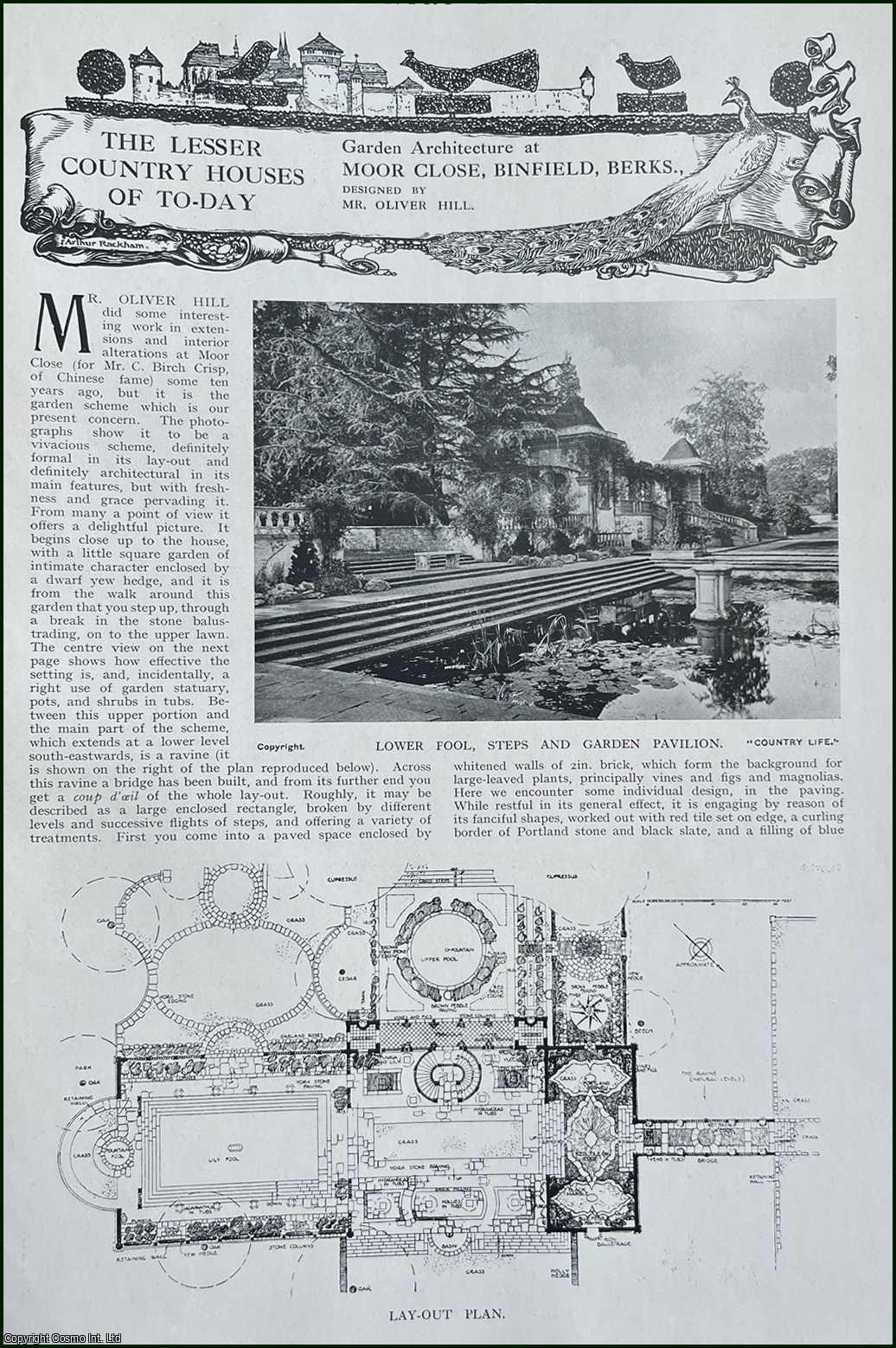 Country Life Magazine - Garden Architecture at Moor Close, Binfield, Berkshire. Designed by Mr. Oliver Hill. Several pictures and accompanying text, removed from an original issue of Country Life Magazine, 1924.