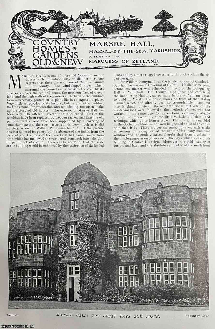 Country Life Magazine - Marske Hall, Marske-By-The Sea, Yorkshire. A Seat of The Marquess of Zetland. Several pictures and accompanying text, removed from an original issue of Country Life Magazine, 1911.