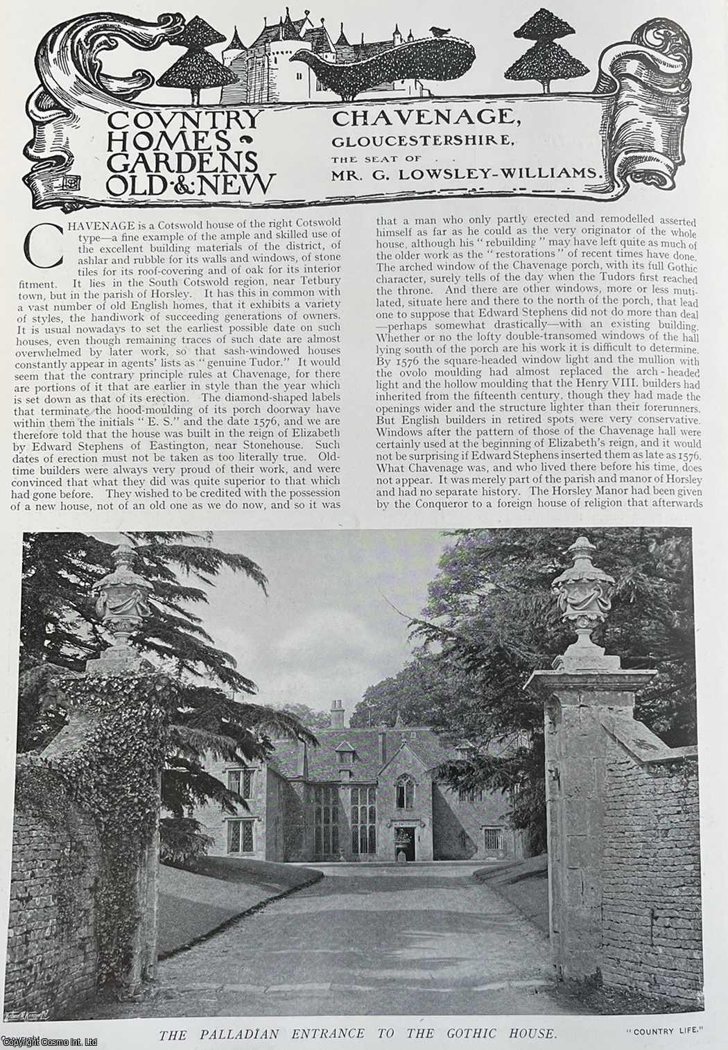 Country Life Magazine - Chavenage, Gloucestershire. The Seat of Mr. G. Lowsley-Williams. Several pictures and accompanying text, removed from an original issue of Country Life Magazine, 1911.