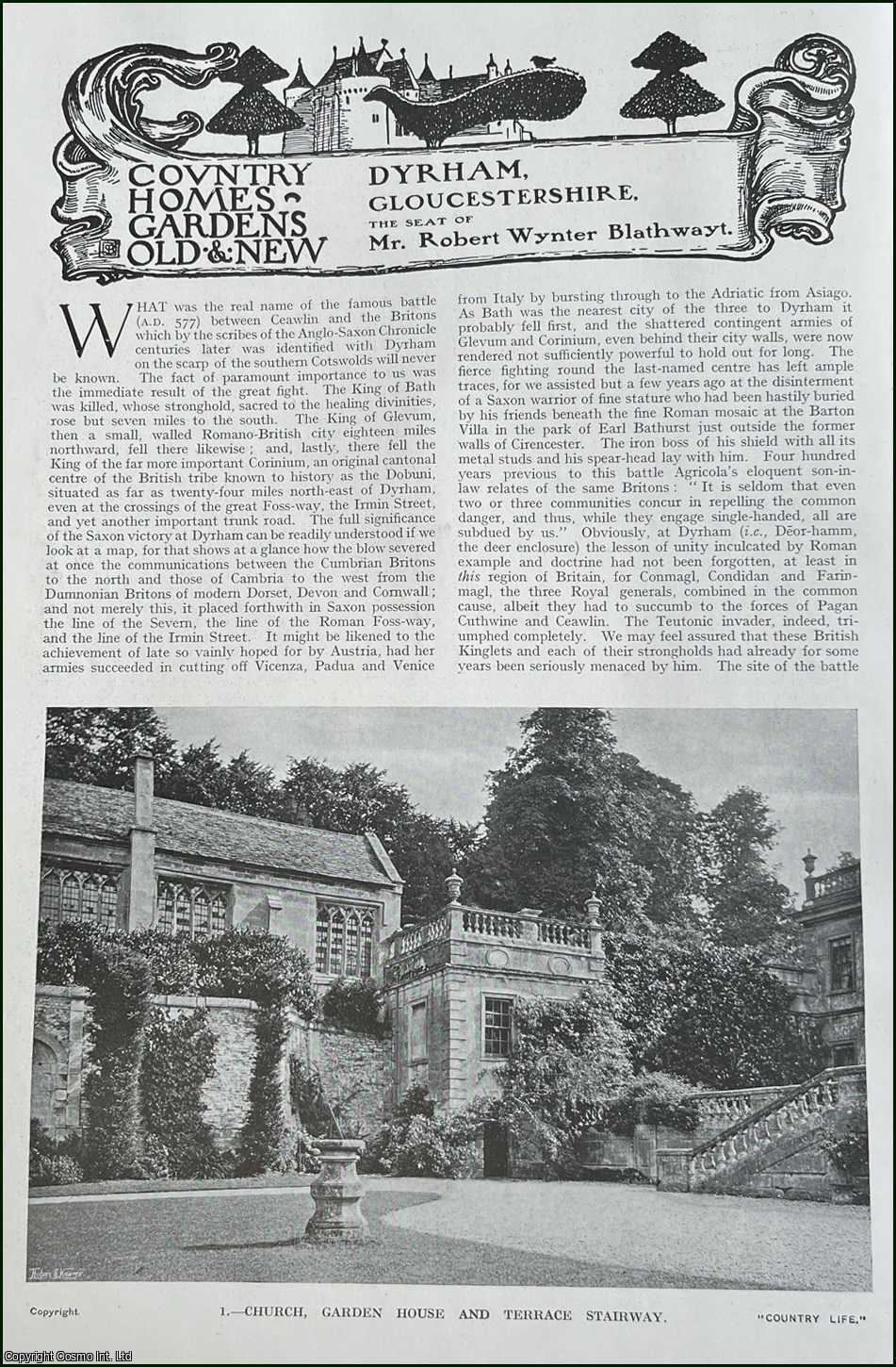 Country Life Magazine - Dyrham, Gloucestershire. The Seat of Mr. Robert Wynter Blathwayt. Several pictures and accompanying text, removed from an original issue of Country Life Magazine, 1916.