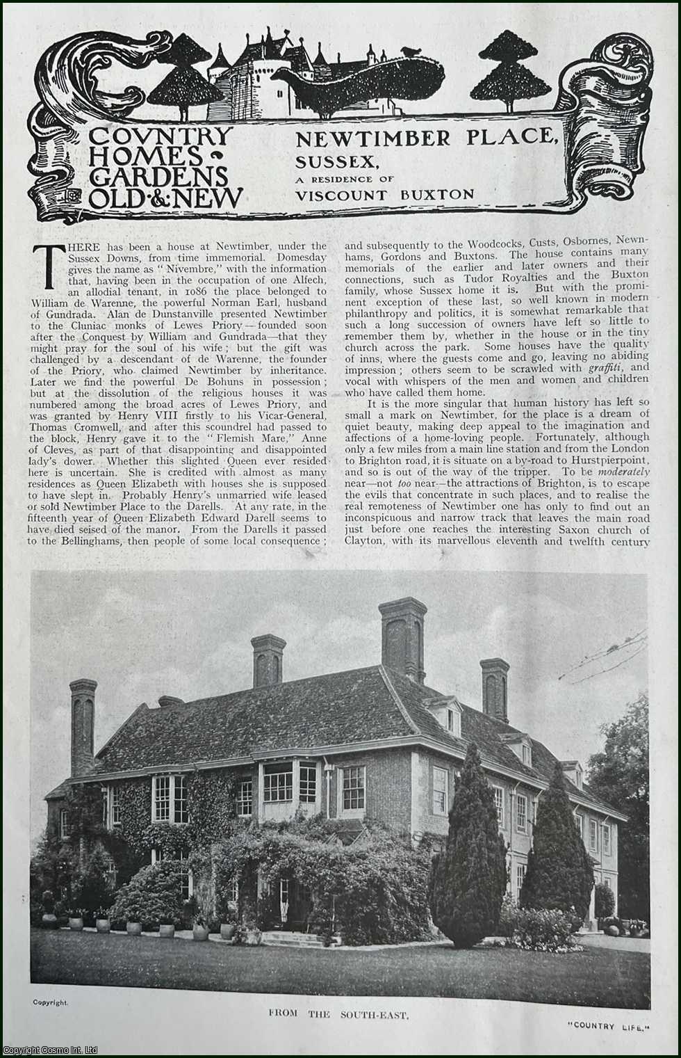 Country Life Magazine - Newtimber Place, Sussex. A Residence of Viscount Buxton. Several pictures and accompanying text, removed from an original issue of Country Life Magazine, 1916.