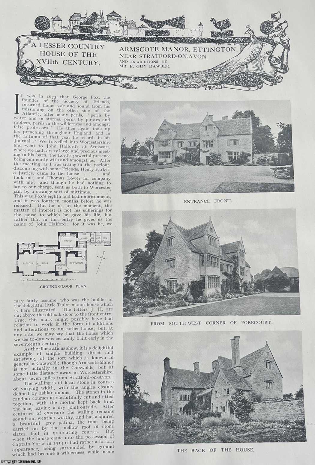 Country Life Magazine - Armscote Manor, Ettington, Near Stratford-On-Avon, & its Additions by Mr. E. Guy Dawber. Several pictures and accompanying text, removed from an original issue of Country Life Magazine, 1923.