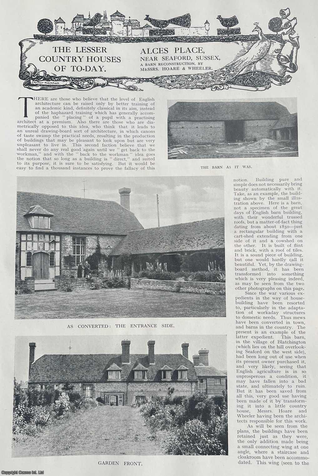 Country Life Magazine - Alces Place, Near Seaford, Sussex. A Barn Reconstruction, by Messrs. Hoare & Wheeler. Several pictures and accompanying text, removed from an original issue of Country Life Magazine, 1923.