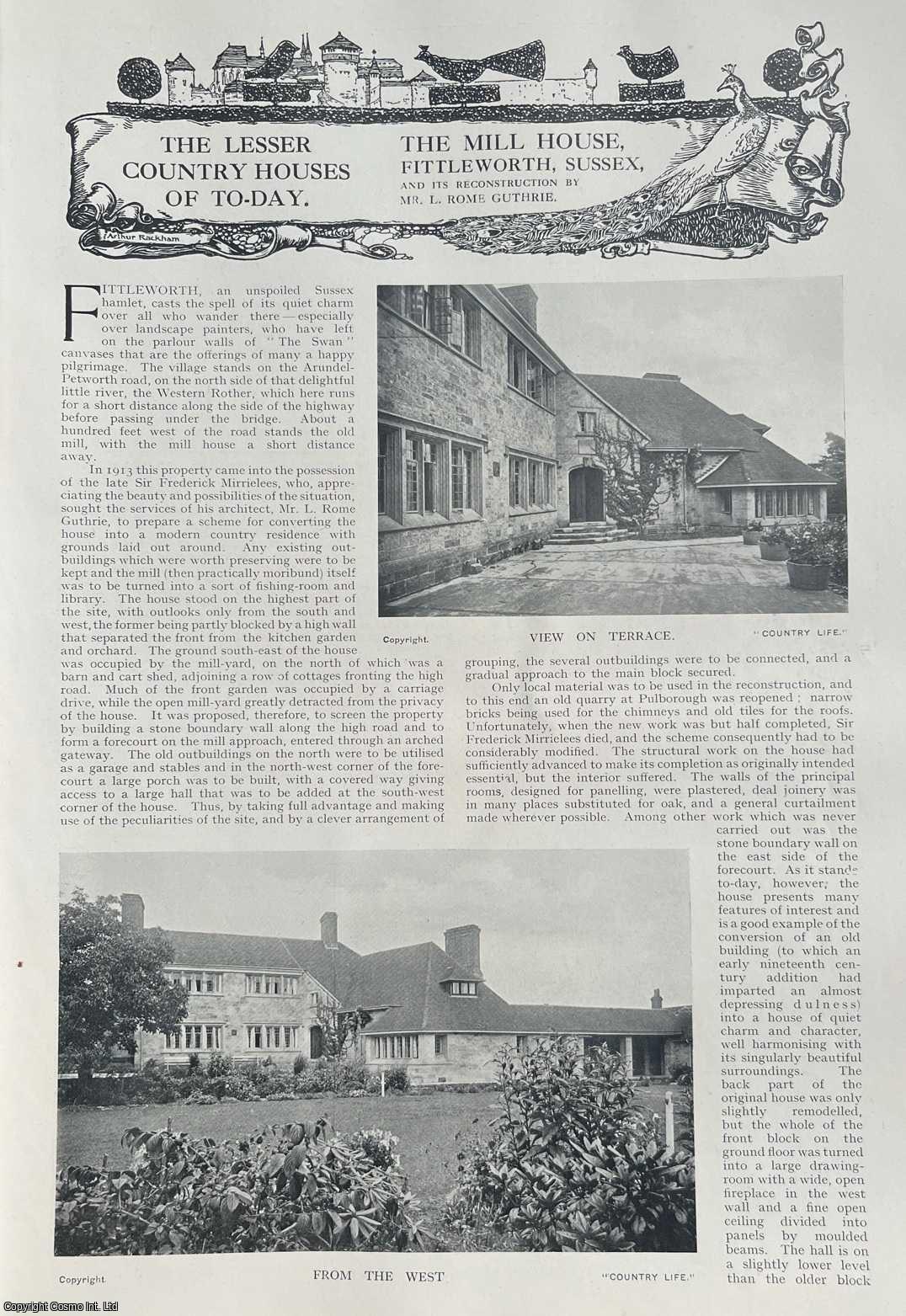 Country Life Magazine - The Mill House, Fittleworth, Sussex, & its Reconstruction by Mr. L. Rome Guthrie. Several pictures and accompanying text, removed from an original issue of Country Life Magazine, 1923.