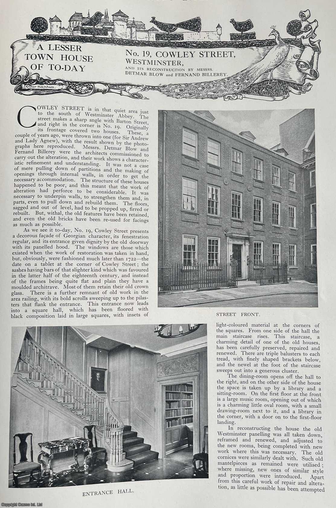 Country Life Magazine - No. 19, Cowley Street, Westminster. Several pictures and accompanying text, removed from an original issue of Country Life Magazine, 1923.