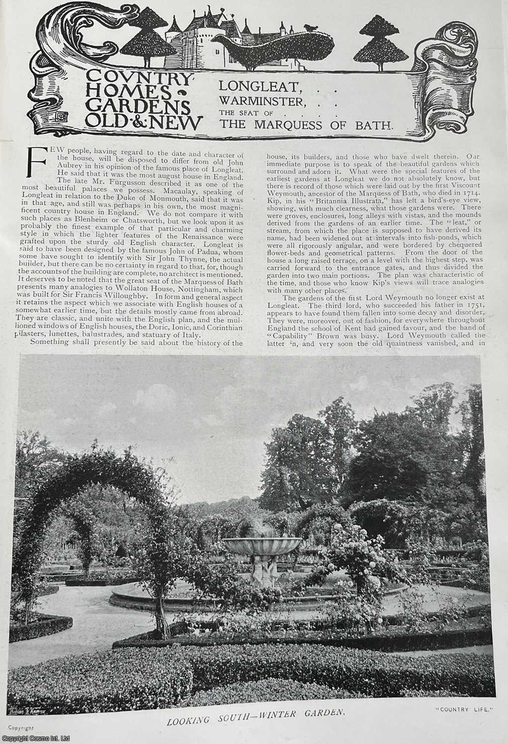 Country Life Magazine - Longleat, Warminster. Several pictures and accompanying text, removed from an original issue of Country Life Magazine, 1902.