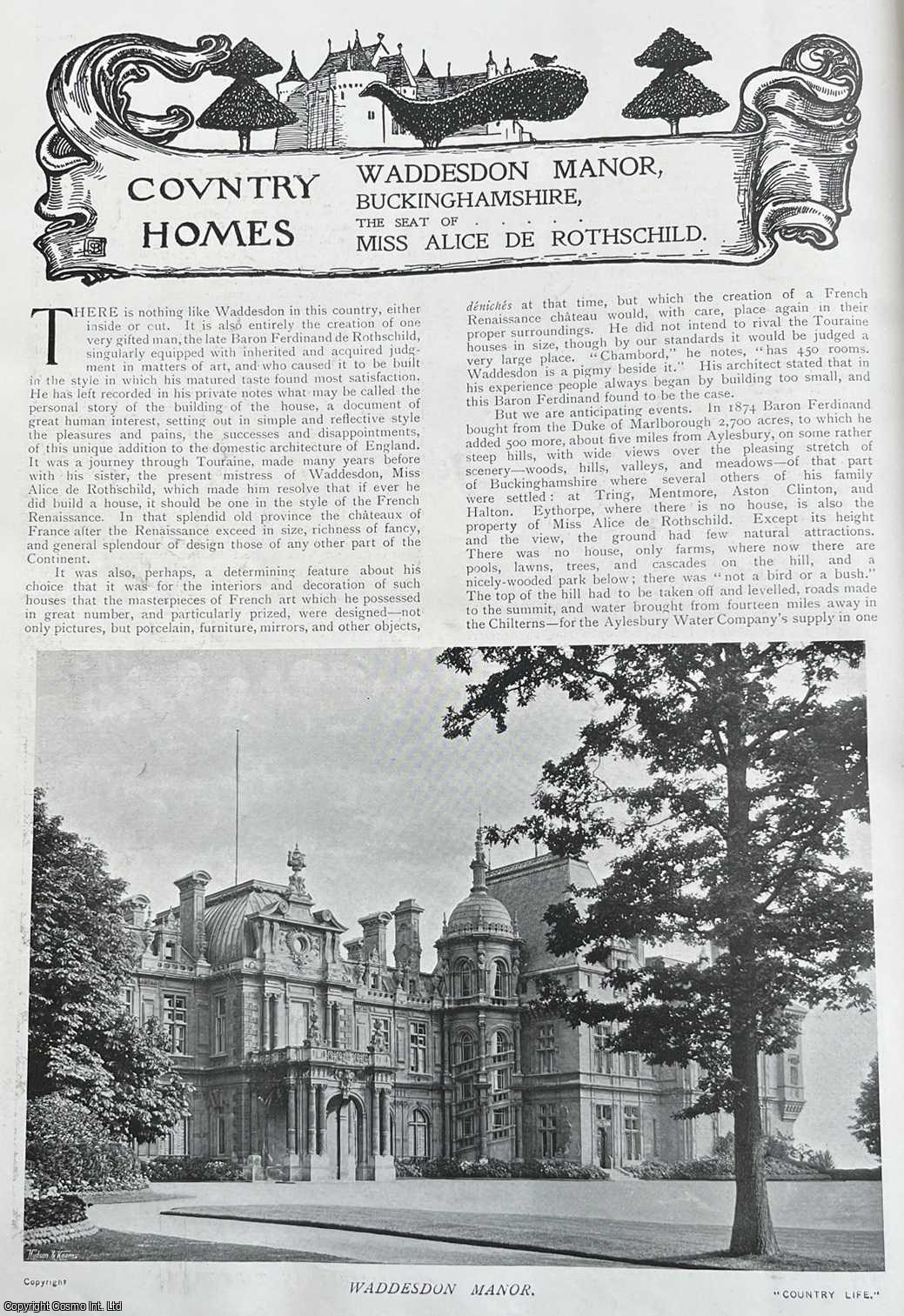 Country Life Magazine - Waddesdon Manor, Buckinghamshire. Several pictures and accompanying text, removed from an original issue of Country Life Magazine, 1902.