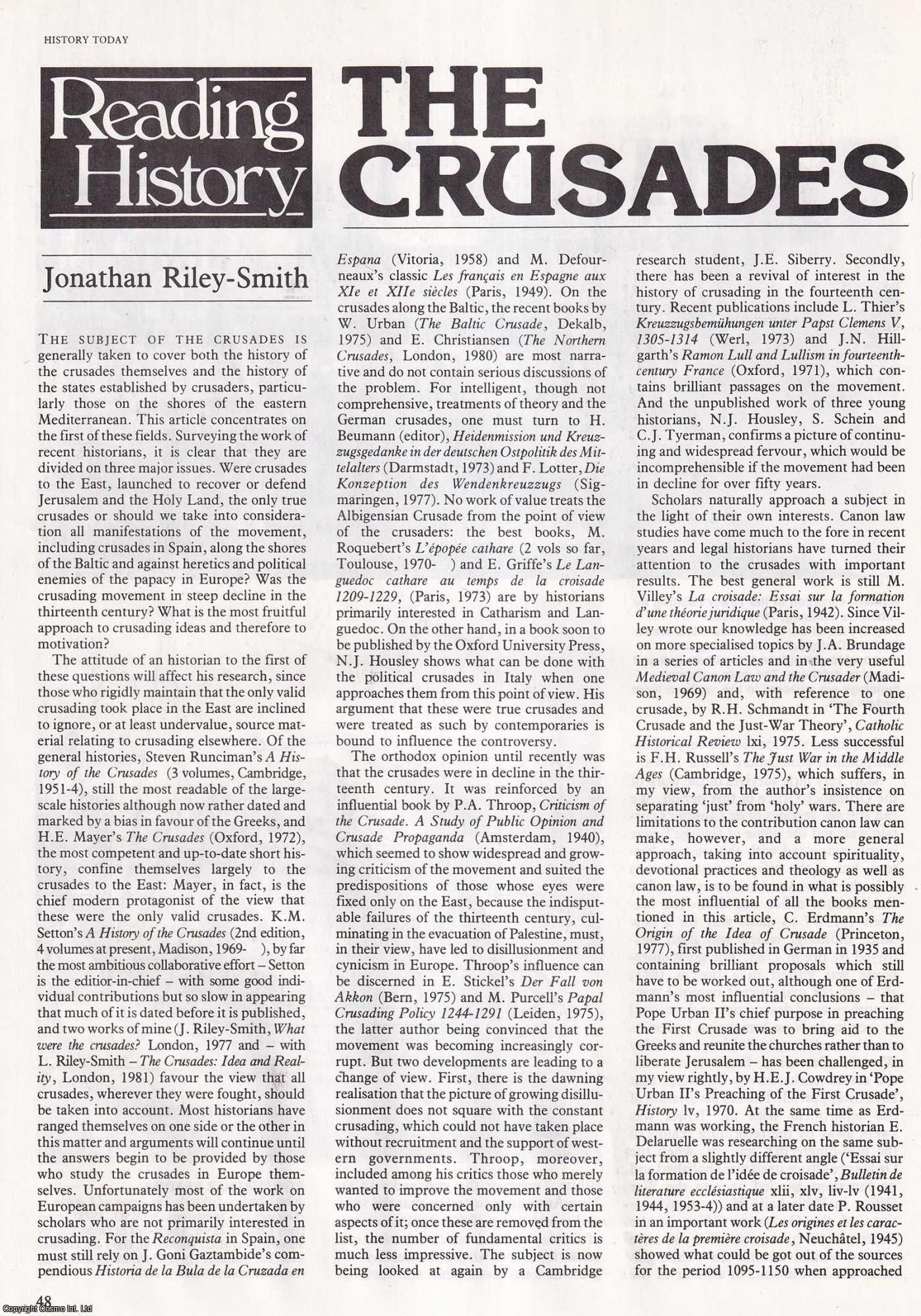 Jonathan Riley-Smith - The Crusades. An original article from History Today 1982.