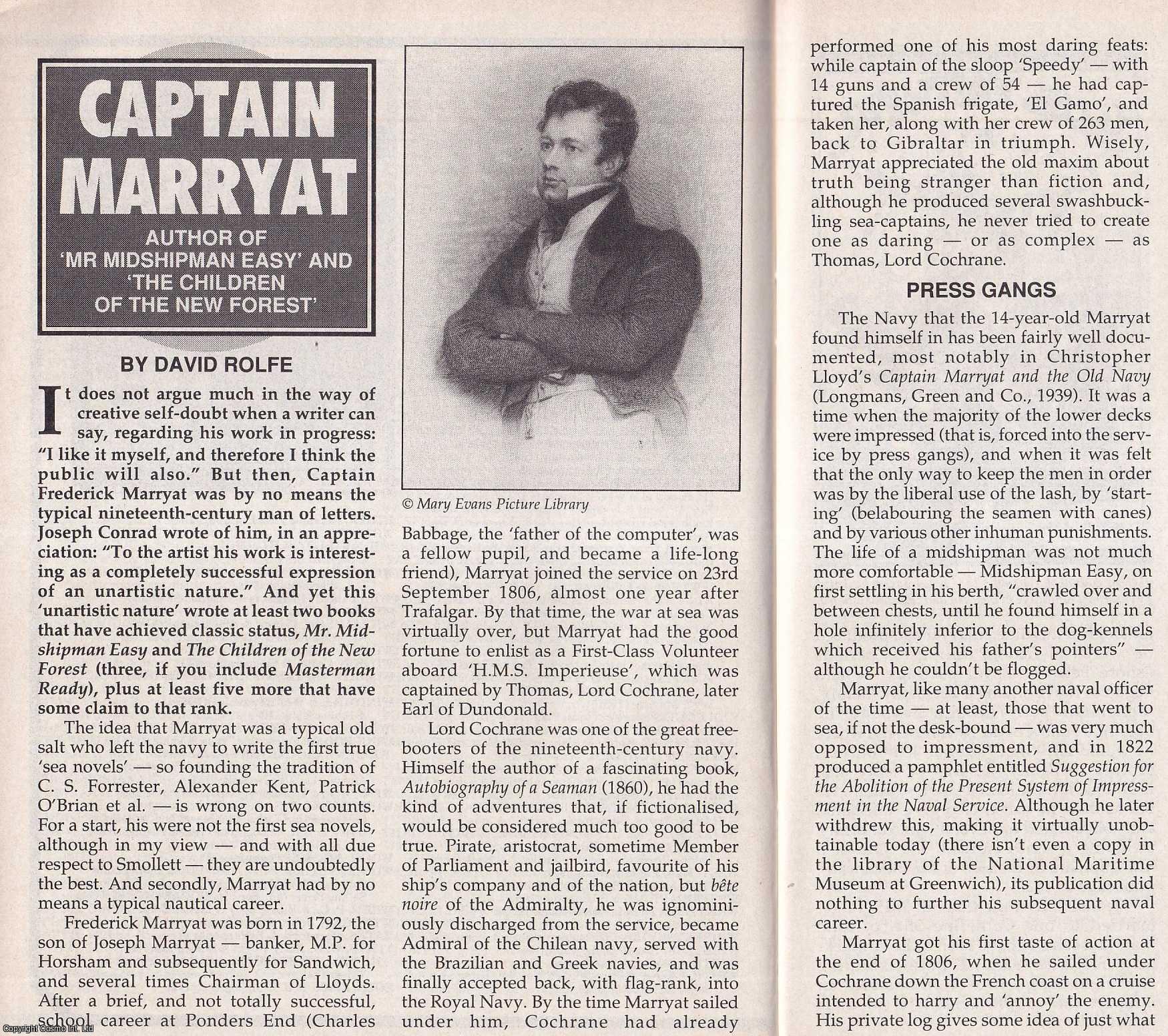 David Rolfe - Captain Marryat : Author of Mr Midshipman Easy & The Children of The New Forest. This is an original article separated from an issue of The Book & Magazine Collector publication.