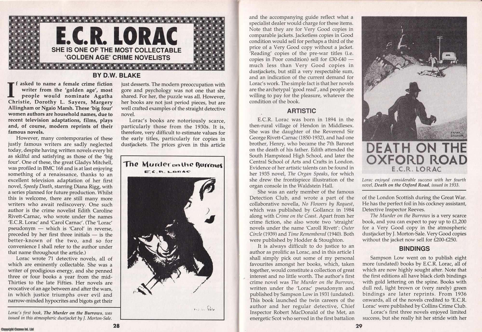 D.W. Blake - Edith Caroline Lorac : Crime Novelist. This is an original article separated from an issue of The Book & Magazine Collector publication, 1999.