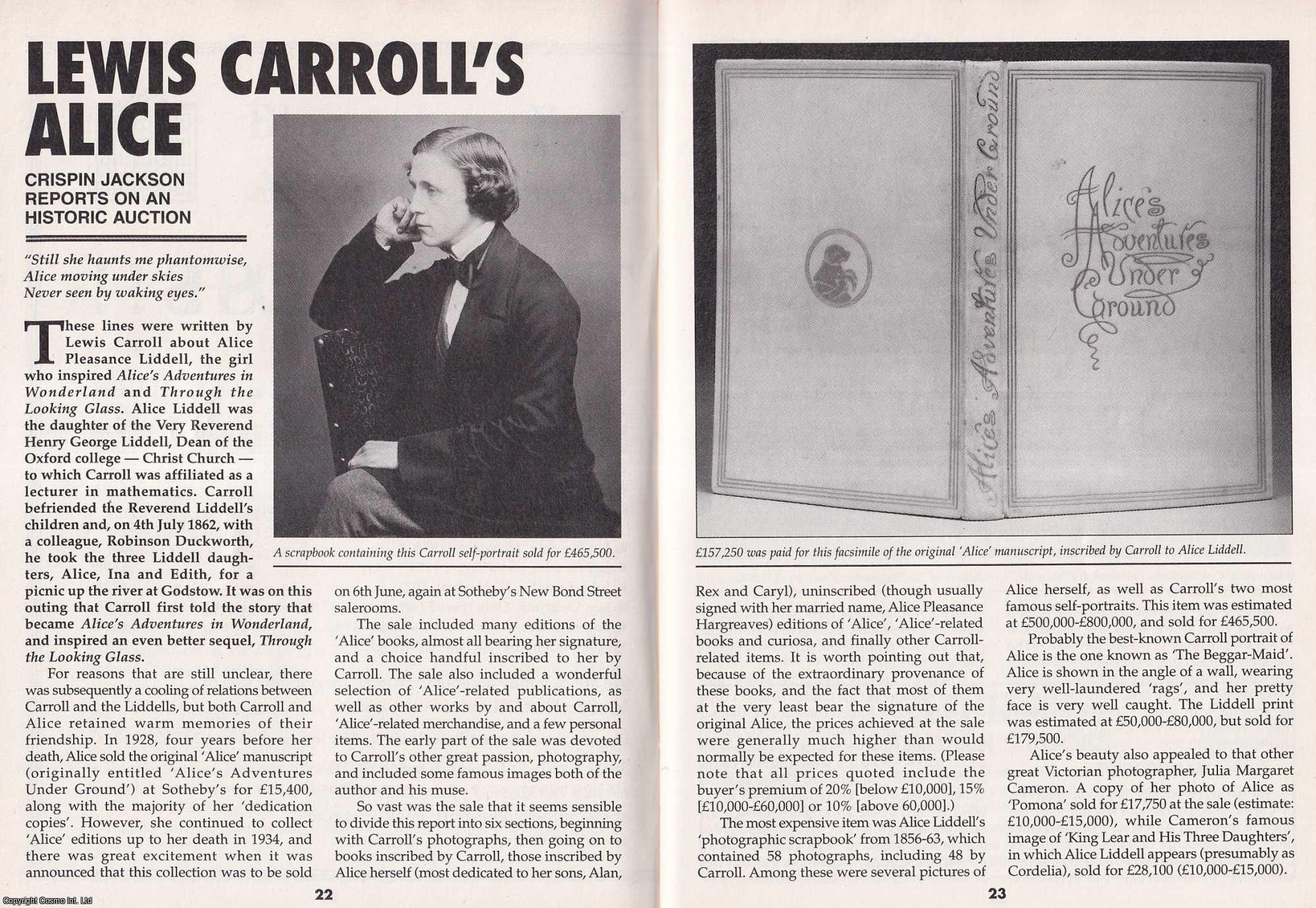 Crispin Jackson - Lewis Carroll's Alice : Historic Auction. This is an original article separated from an issue of The Book & Magazine Collector publication, 2001.