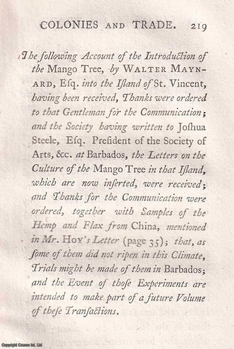 WALTER MAYNARD - The Introduction of the Mango Tree into the Island of St Vincent, 1770.