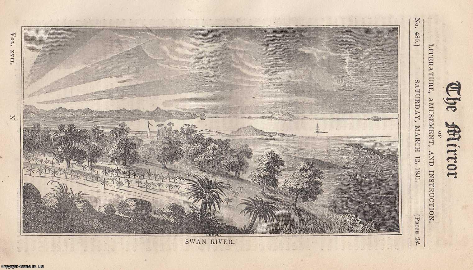 THE MIRROR OF LITERATURE, AMUSEMENT, & INSTRUCTION - Swan River Colony, Western Australia, with explanatory text. In a complete issue of The Mirror, 1831.