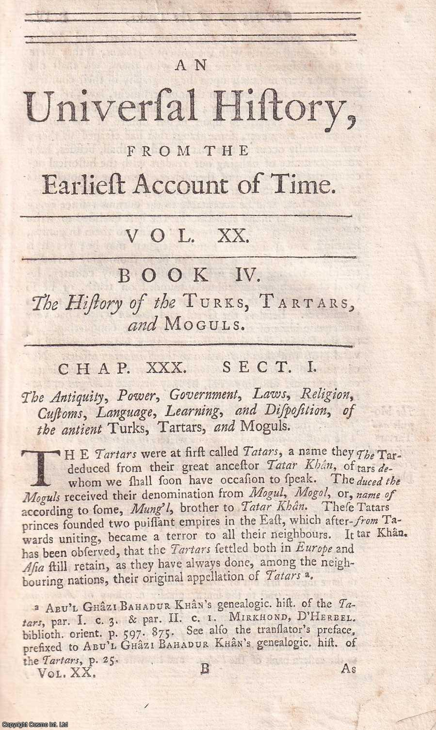 UNNAMED AUTHOR - 1748. The History of the turks, Tartars, and Moguls. A single chapter disbound from An Universal History, from the Earliest Account of Time.