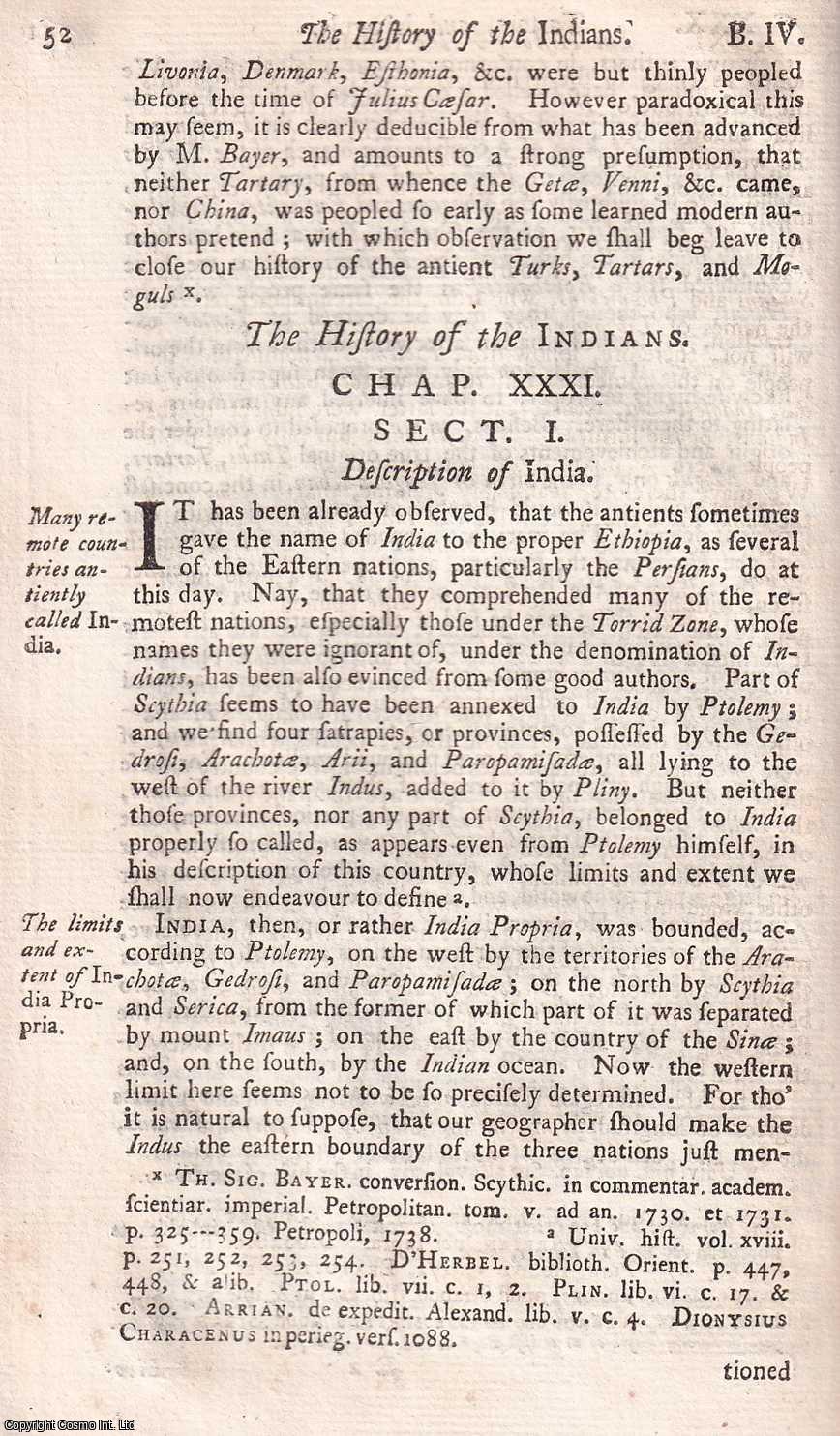 UNNAMED AUTHOR - 1748. The History of the Indians. A single chapter disbound from An Universal History, from the Earliest Account of Time.