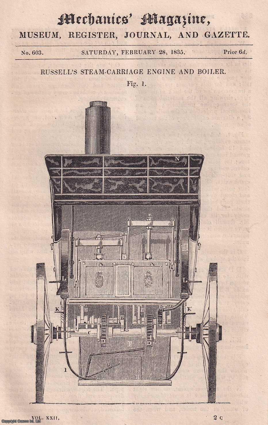 ROBERT STEPHENSON - 1835. London & Birmingham Railway. Report of Robert Stephenson, Esq., C.E., on the Formation of a Railway by Undulatory Planes, to the Directors of the London and Birmingham Railway. Contained in a complete rare weekly issue of the Mechanics' Magazine, 1835.