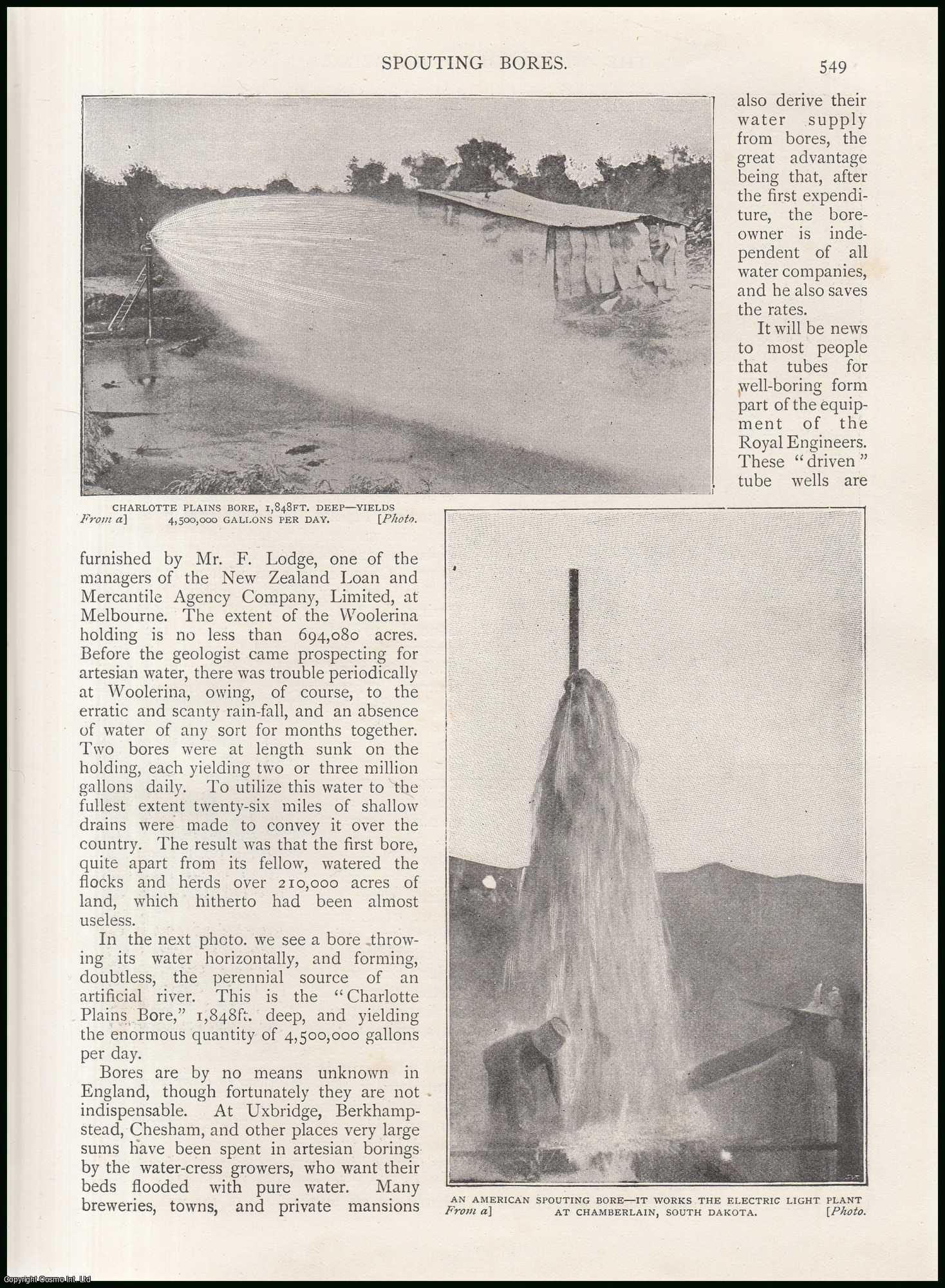 Howard, H. Goldie - Spouting Bores : Artesian Wells & Bore Holes of Australia and America with photographs. An uncommon original article from the Wide World Magazine, 1898.