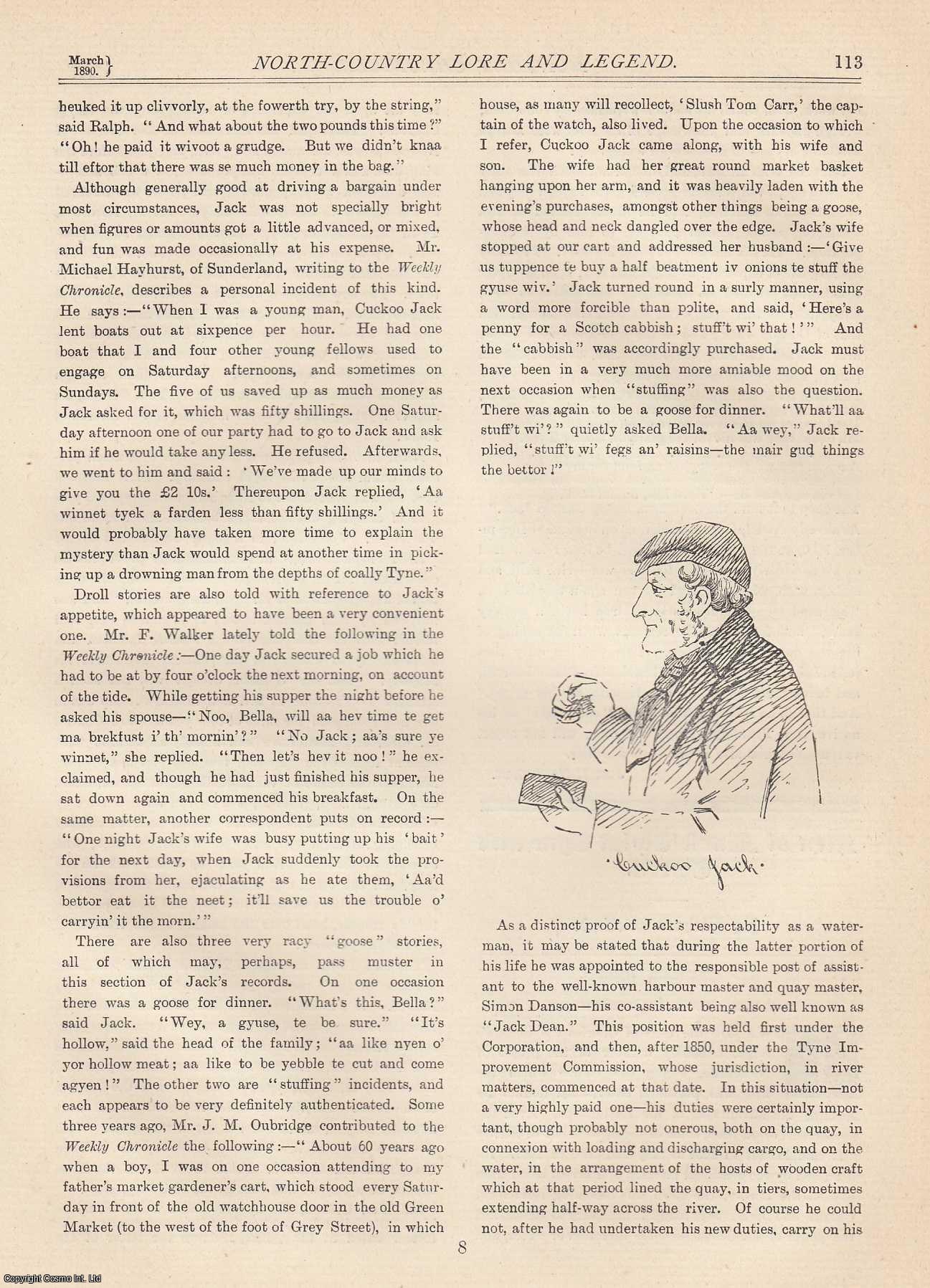 Jos. I. Nicholson - Cuckoo Jack, John Wilson; Tyne waterman. An original article from The Monthly Chronicle 1890.