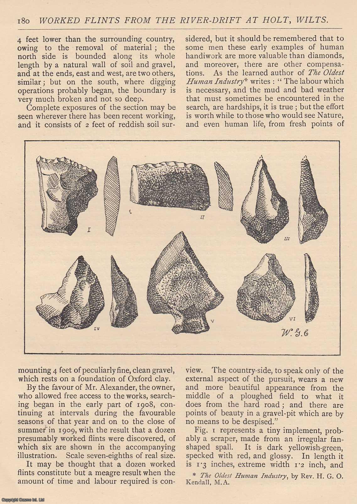 W.G. Collins - Worked Flints from the River Drift at Holt, Wiltshire. An original article from The Antiquary Magazine, 1911.