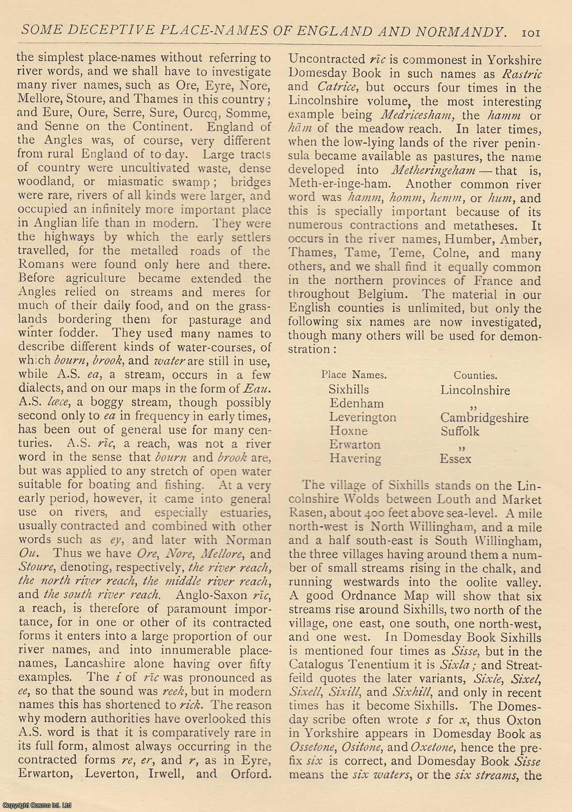 T.B.F. Eminson, M.R.C.S. Eng. - Some Deceptive Place Names of England and Normandy. An original article from The Antiquary Magazine, 1915.