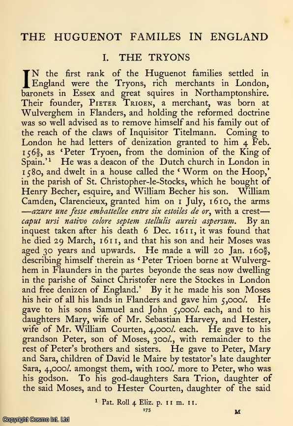 Oswald Barron - The Huguenot Families In England : The Tryons. An original article from The Ancestor, a Quarterly Review of County & Family History, Heraldry and Antiquities, 1902.