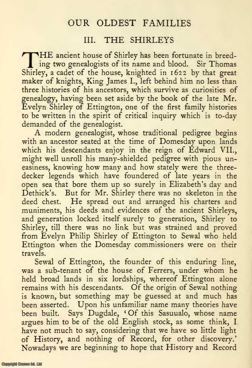 Oswald Barron - Our Oldest Families: III. Shirley; IV. Carteret. An original article from The Ancestor, a Quarterly Review of County & Family History, Heraldry and Antiquities, 1902.