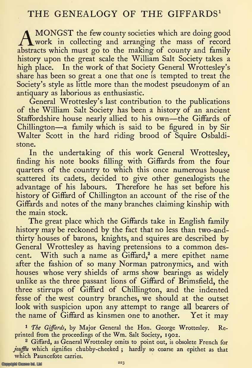 Oswald Barron - The Genealogy Of The Giffards of Chillington. An original article from The Ancestor, a Quarterly Review of County & Family History, Heraldry and Antiquities, 1902.