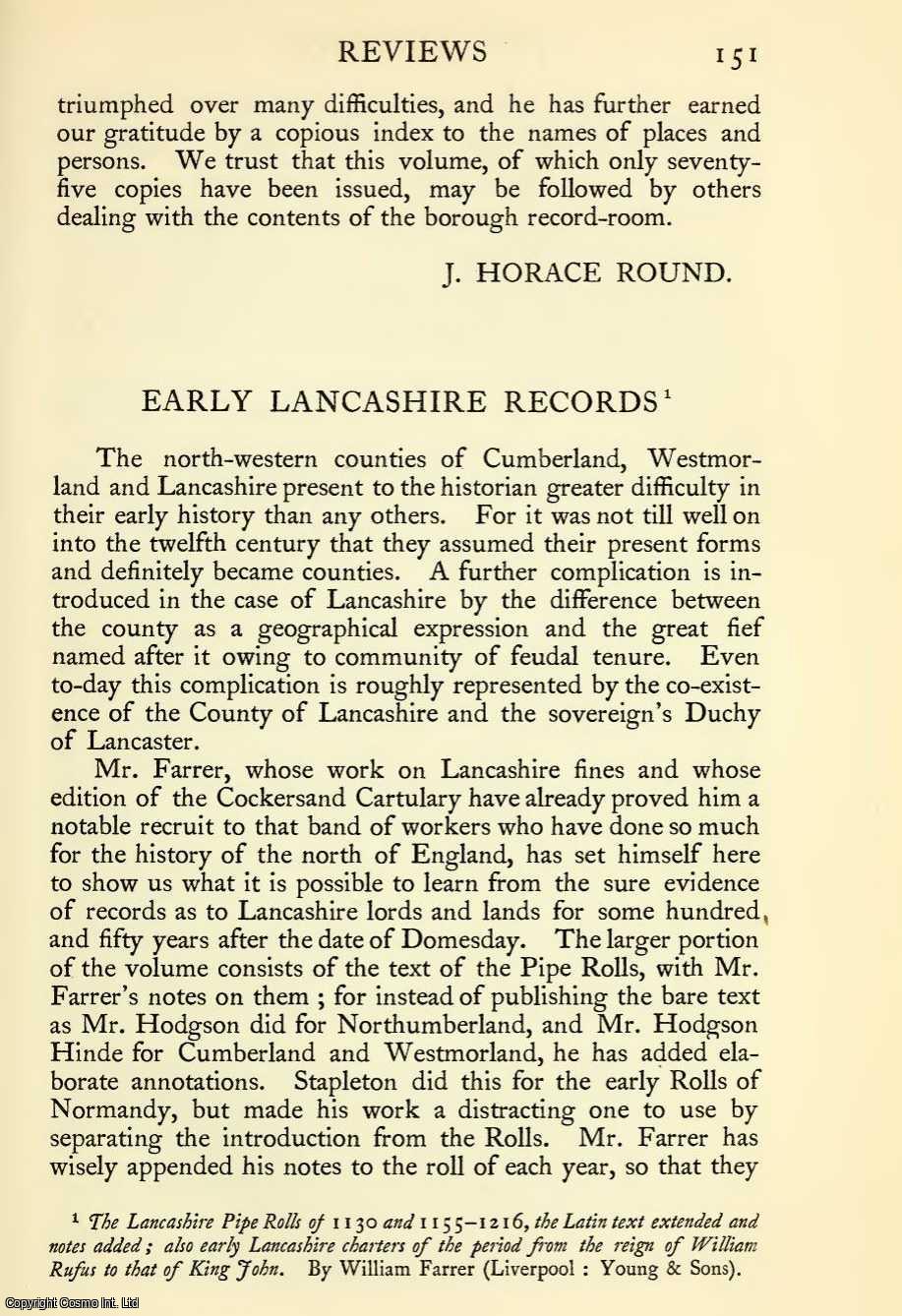Oswald Barron - Early Lancashire Records. An original article from The Ancestor, a Quarterly Review of County & Family History, Heraldry and Antiquities, 1903.