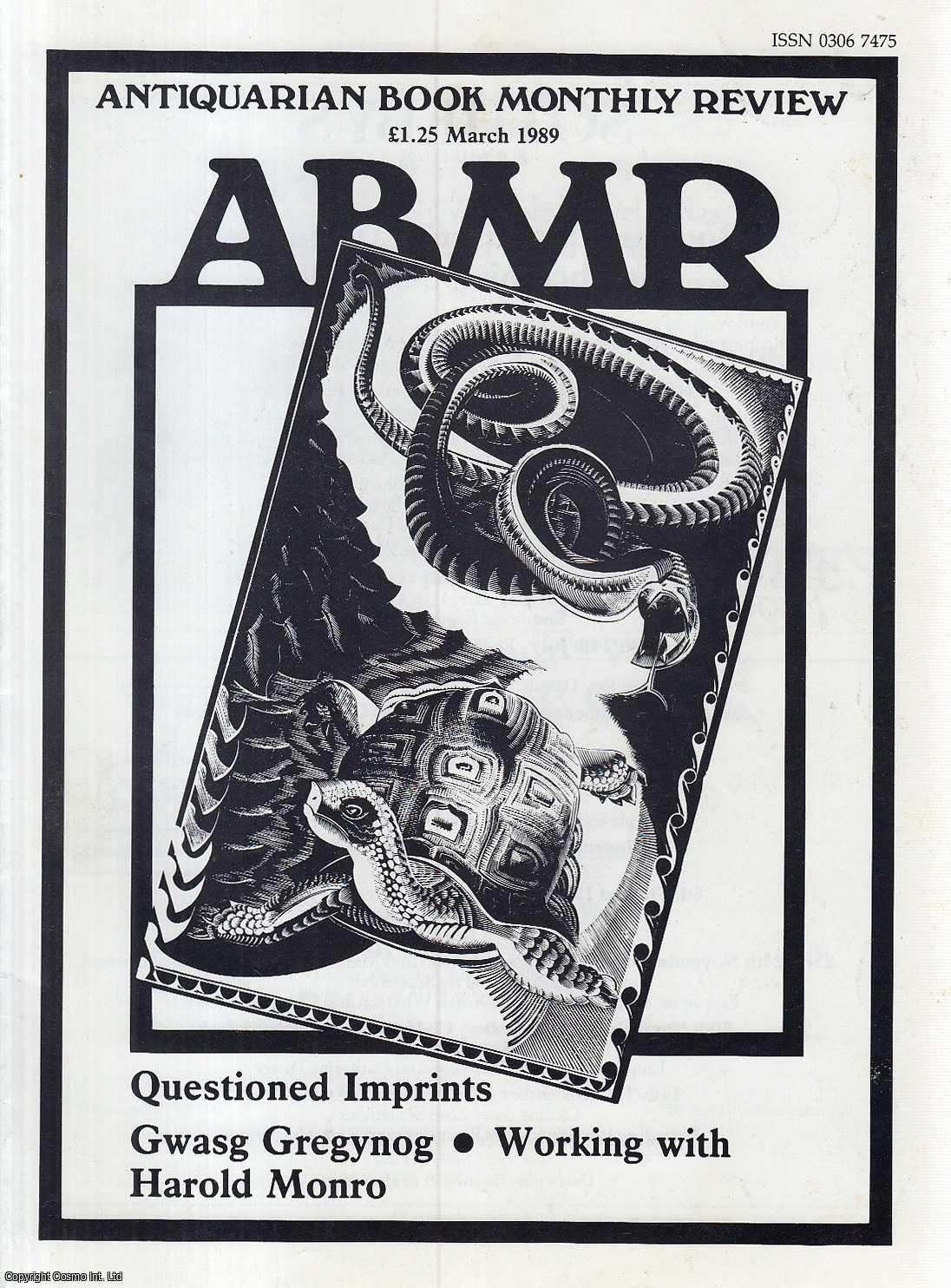 ABMR - Questioned Imprints in the United States. An original article contained in a complete monthly issue of the Antiquarian Book Monthly Review, 1989.