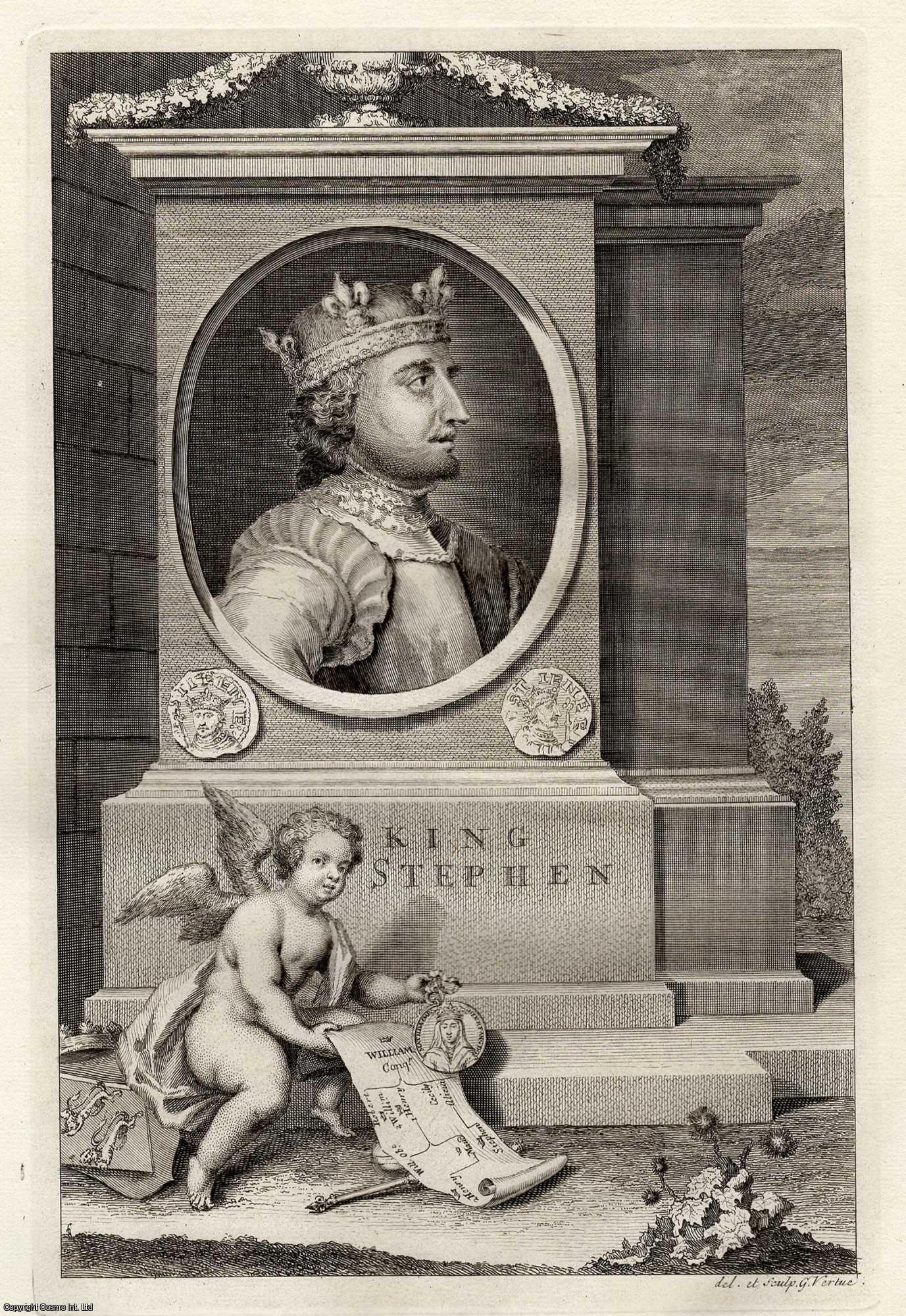 George Vertue, Engraver (1684-1756) - 1743. King Stephen. Stephen of Blois. Engraved by George Vertue. This is an original 279 year old copper engraving separated from Rapin de Thoyras' History of England, London, printed 1743.
